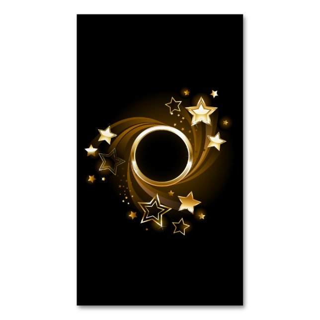 Rund banderoll med Guld Stars på svart Magnetiska Visitkort (Framsida vertikal)