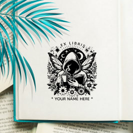 Rund blommig fantasi fjäril ex libris stämpel