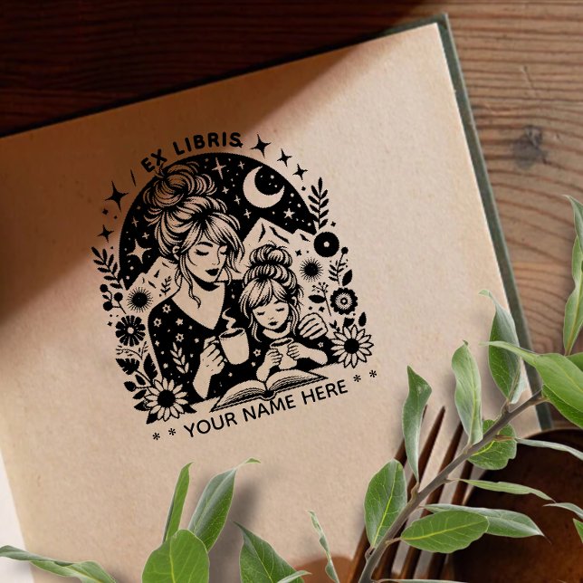 Rund Blommig Fantasy bokälskare ex libris stämpel (Skapare uppladdad)