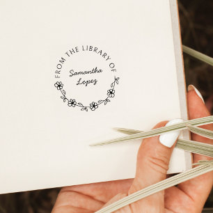 Rund Blommigt Bibliotek Bok Stämpel