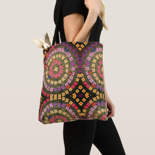 Rund Blommönster Shoulder Tote Bag Tygkasse