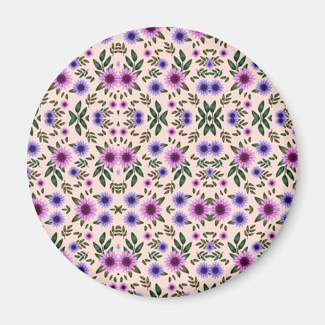 Rund blomsterställning med ett livfullt mönster magnet (Framsidan)