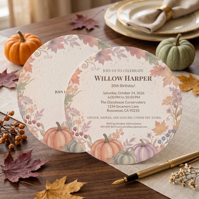 Rund Boho Höst Födelsedagsinbjudan Inbjudningar (Celebrate your milestone in refined autumn style.)