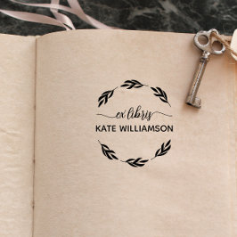Rund botanisk ex libris-krans stämpel
