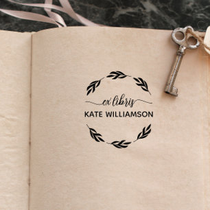 Rund botanisk ex libris-krans stämpel