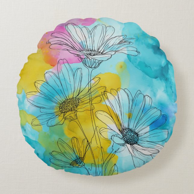 Rund Daisy Blommor Blommigt Dekorativ kudde Gift (Framsidan)