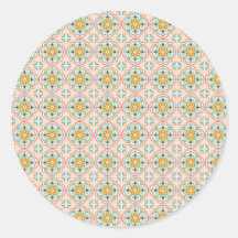 Rund dekal med ett blomster geometriskt mönster