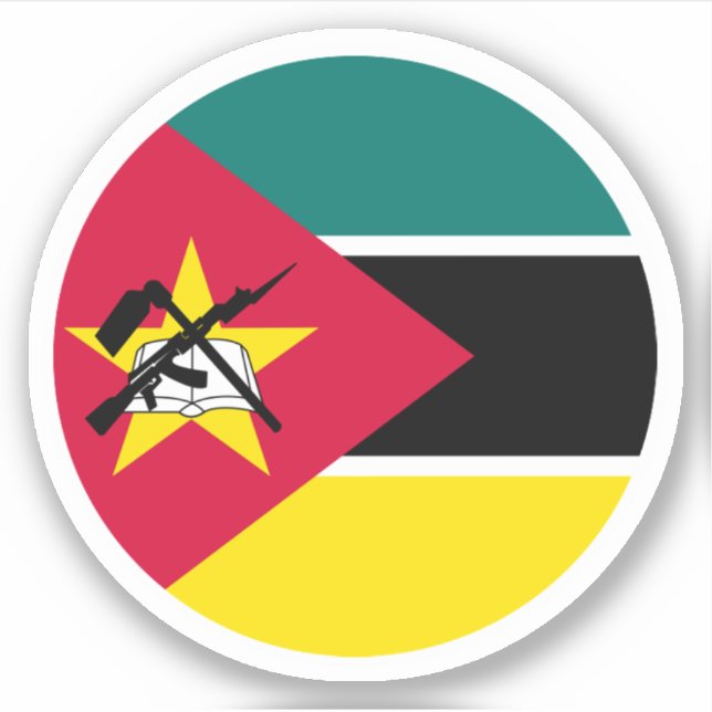 Rund dekal med Moçambiques flagga (Framsida)