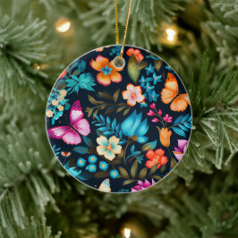 Rund dekoration med livfullt blomsterdesign 
