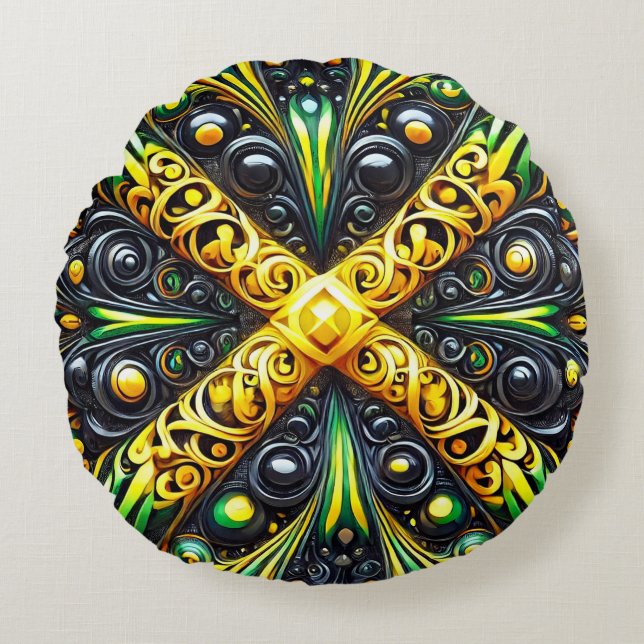 Rund Dekorativ kudde med Jamaican Färg (Framsidan)