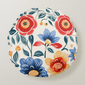 Rund dekorativ tallrik med djärv blomsterdesign kudde