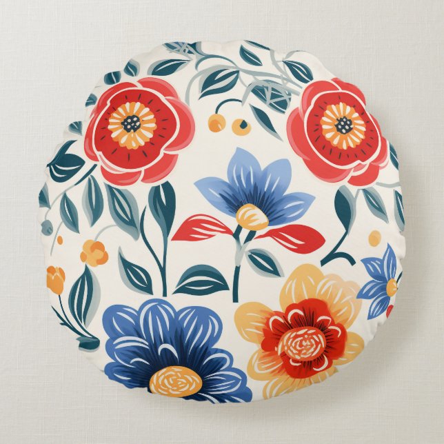 Rund dekorativ tallrik med djärv blomsterdesign kudde (Framsidan)