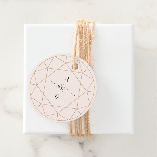 Rund Diamond Gem Geometric Monogram Chic Bröllop Gåvor Etiketter (På plats)
