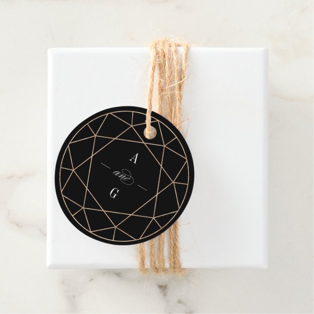 Rund Diamond Gem Geometric Monogram Chic Bröllop Gåvor Etiketter (På plats)