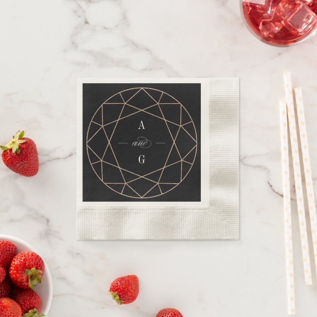 Rund Diamond Gem Geometric Monogram Chic Bröllop Pappersservett (Insitu)