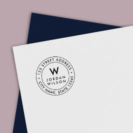 Rund Dubbla Gräns Modern Monogram-Returadress Självfärgande Stämpel