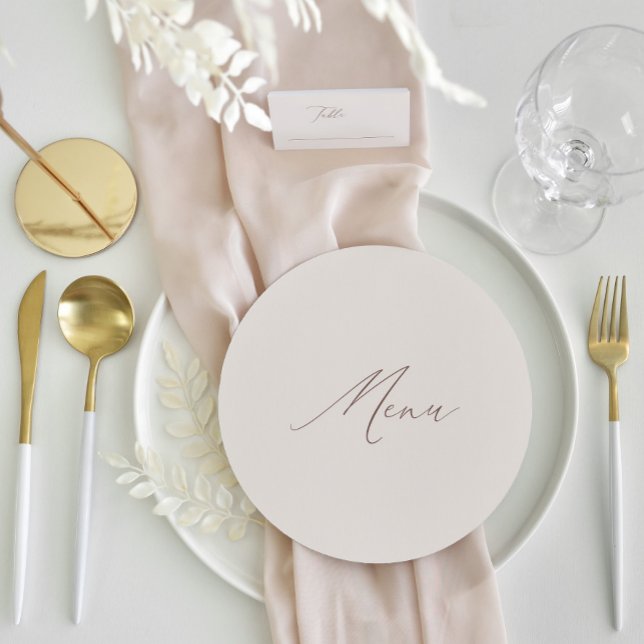 Rund Elegant Modern Elfenbenskusten Bröllop Meny (Round Elegant Modern Ivory Calligraphy Wedding Menu)