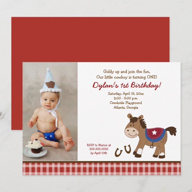 Rund "Em Up Horse Photo Birthday Inbjudan 5x7 (Fram/baksida)