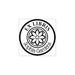 Rund Ex Libris 6 Petal Flower 01 Stämpel