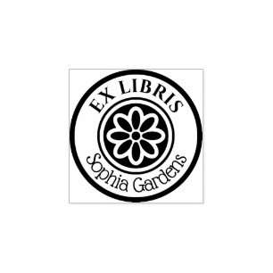 Rund Ex Libris 6 Petal Flower 02 Stämpel
