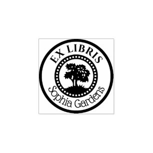 Rund Ex-libris dekorativa inre cirkel med Träd Stämpel