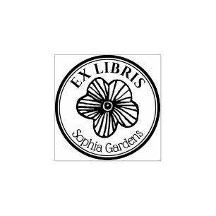 Rund Ex Libris - Handritad Blomma Stämpel
