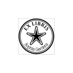 Rund Ex Libris - Stjärna Gummistämpel Stämpel
