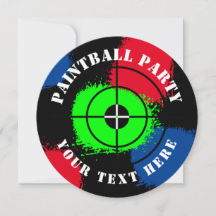 Rund festlig inbjudan för paintball med stänkig fä