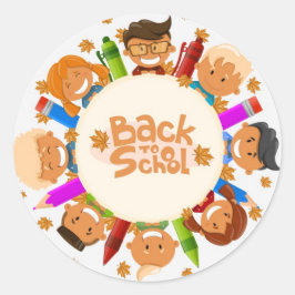 Rund för Cute Lycklig Kids Back to school Runt Klistermärke