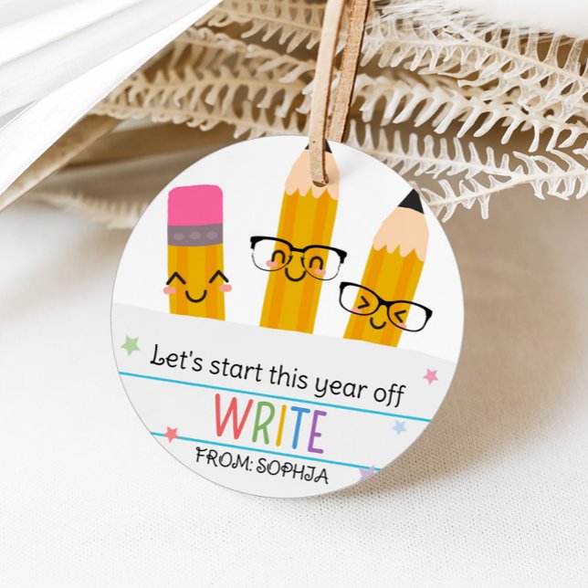 Rund för Pencil Pappra Back to school Gåvor Etiketter (Paper Pencil Back to School Round Favor Tags)