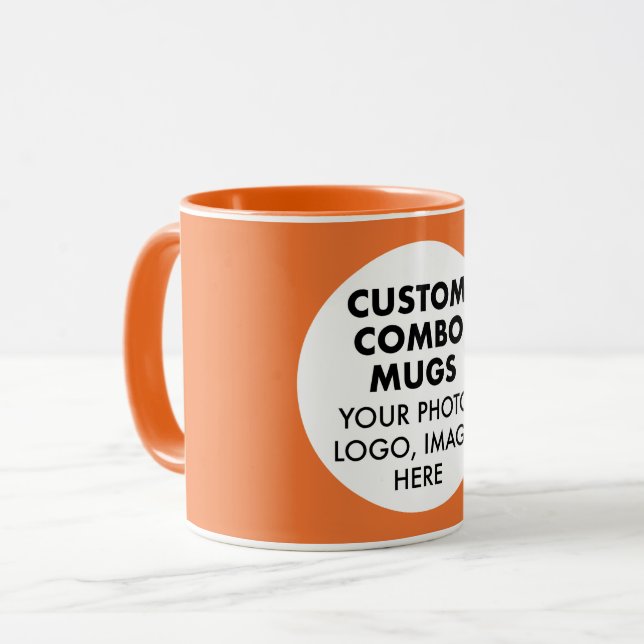 Rund fotologotyp orange anpassad kombination mugg (Framsida vänster)