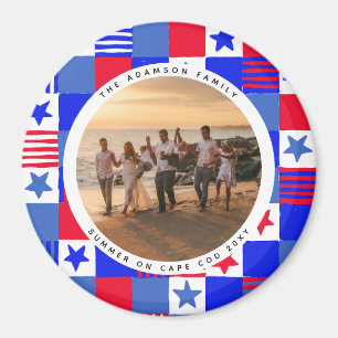 Rund fotoram Americana Quilt Ram med text Magnet
