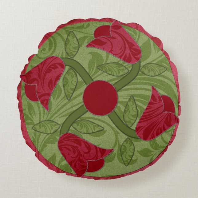 Rund fyllning av applique Tulip Kudde (Framsidan)