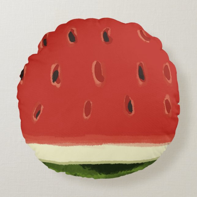 Rund fyllning av Bright Red Watercolor Watermelon  Rund Kudde (Framsidan)