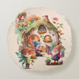 Rund fyllning av cute Fairy och Gnome | Wonderland Kudde