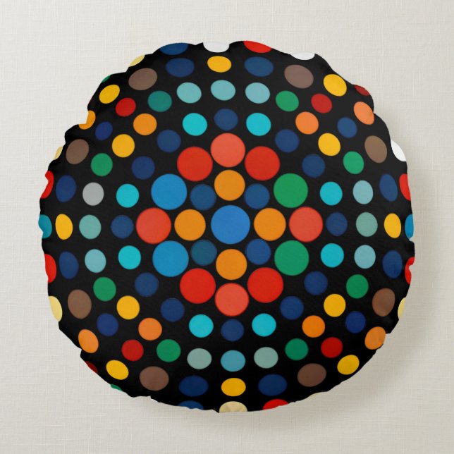 Rund fyllning av färgat Polka dots Rund Kudde (Framsidan)