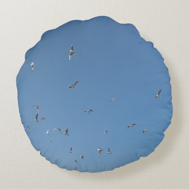 Rund fyllning av Fiskmås Rund Kudde (Baksidan)