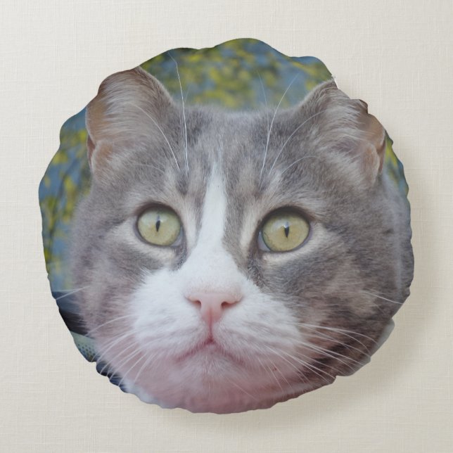 Rund fyllning av grått White Cat Round Pillow Kudde (Baksidan)