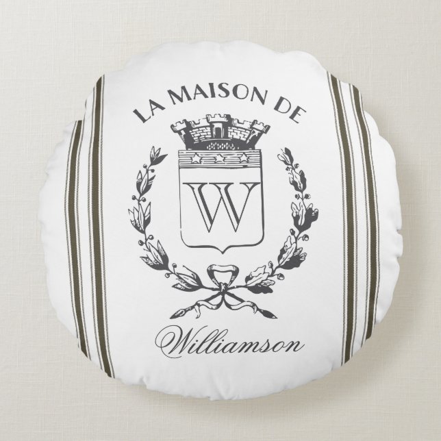 Rund fyllning av Greige Grain Sack-Anpassningsbar  Rund Kudde (Framsidan)