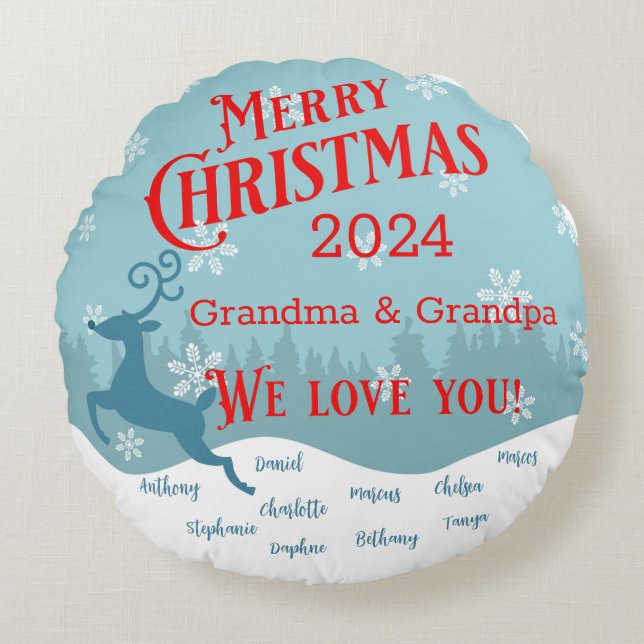 Rund fyllning av helgdag Reindeers Personlig Rund Kudde (Framsidan)