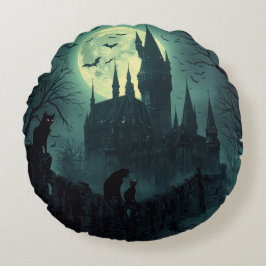 Rund fyllning av kornen Halloween Rund Kudde