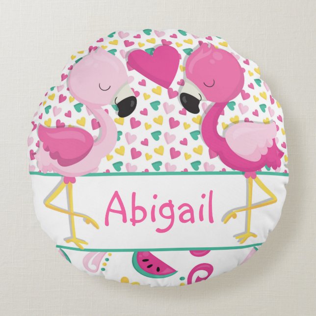 Rund fyllning av lamingo-kuddar rund kudde (Framsidan)