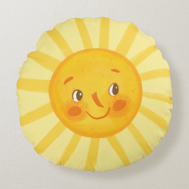 Rund fyllning av leende Sol | Cute Baby Nursery De Kudde (Framsidan)
