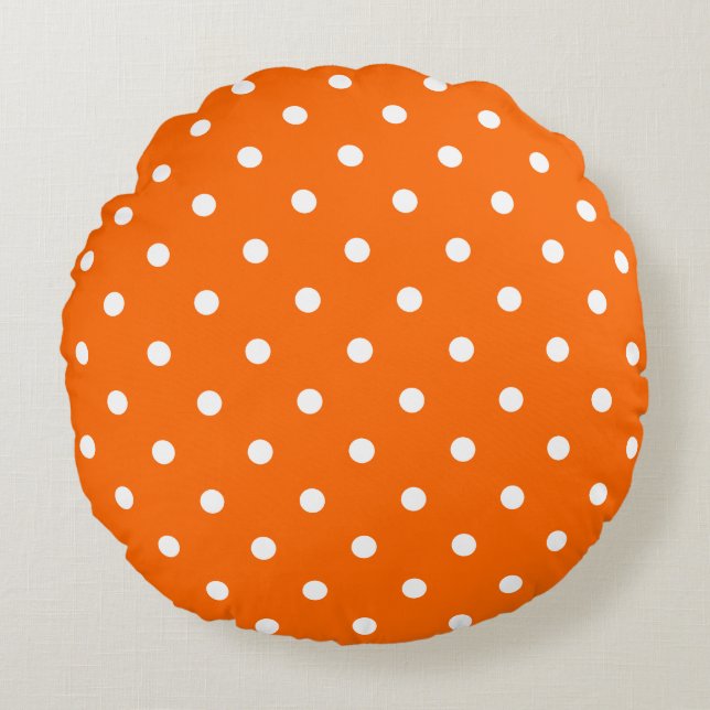Rund fyllning av orange Polka dots Rund Kudde (Framsidan)