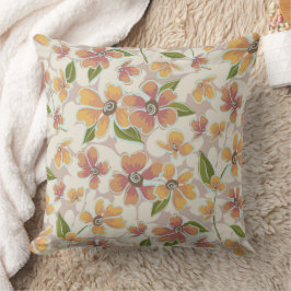 Rund fyllning av orange Rosa Tropical Retro Blommi Kudde