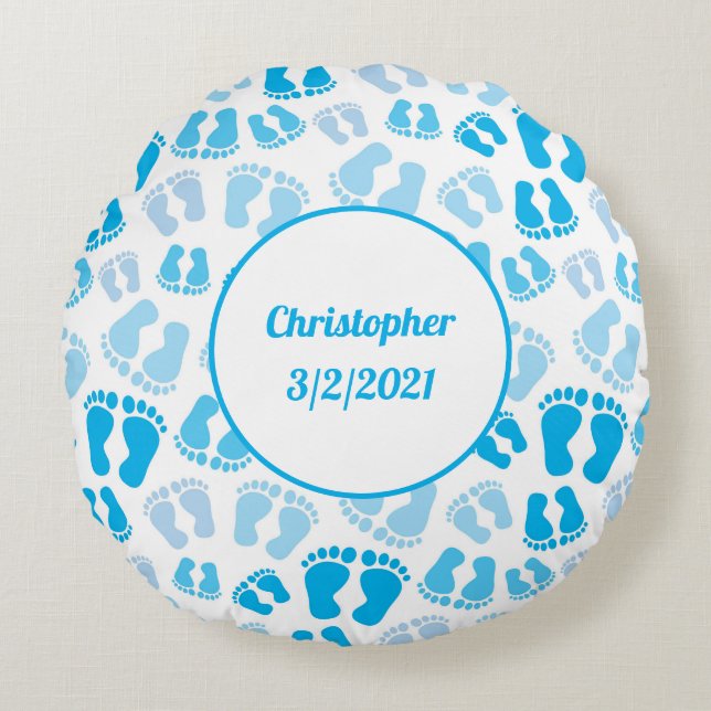 Rund fyllning av personlig Blue Pojke Baby Rund Kudde (Framsidan)