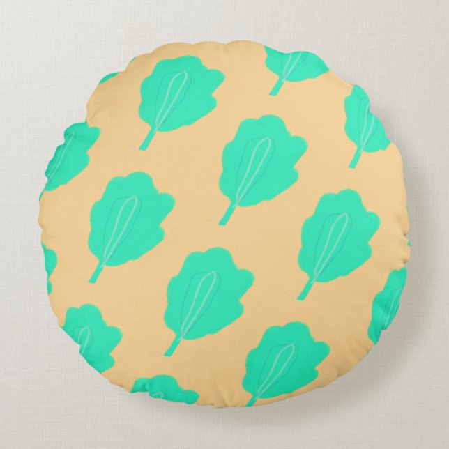 Rund fyllning av platta marina löv rund kudde (Framsidan)