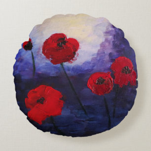 Rund fyllning av röd poppies Lila Paeing Kudde