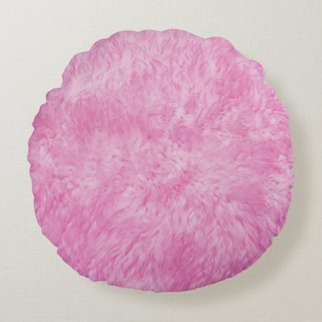 Rund fyllning av rosa Päls Frenzy Round Pillow Rund Kudde (Framsidan)