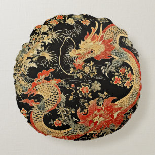 Rund fyllning av rött och Guld Rund Kudde